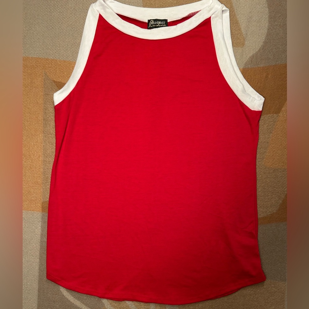 Gameday Couture Tank Top Sleeveless Red White Trim, L